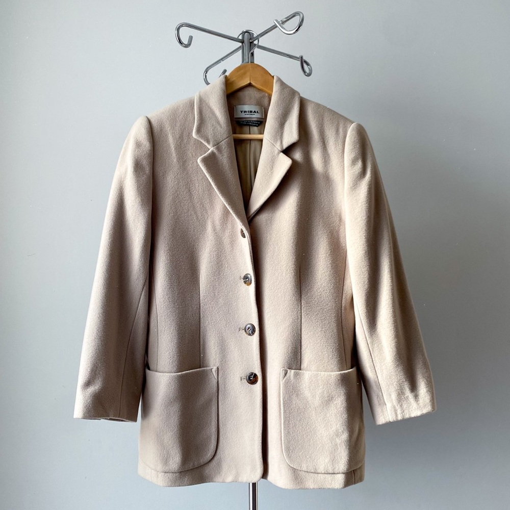 🍂 Vintage 90s Minimalist Beige Cream Wool-Cashmere Single-Breasted Blazer